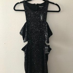 Express Sequin Mini Dress - Sleeveless w Side Cut Outs - Black Size 10 - NWT